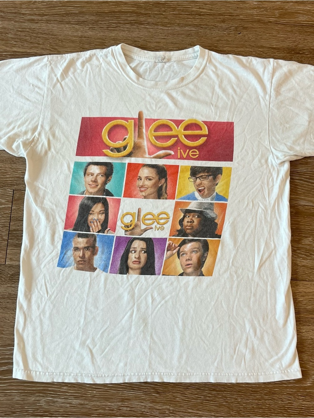 Glee Live In Concert Tour 2010 T-Shirt Mens Large White Anvil Graphic Cast Tee